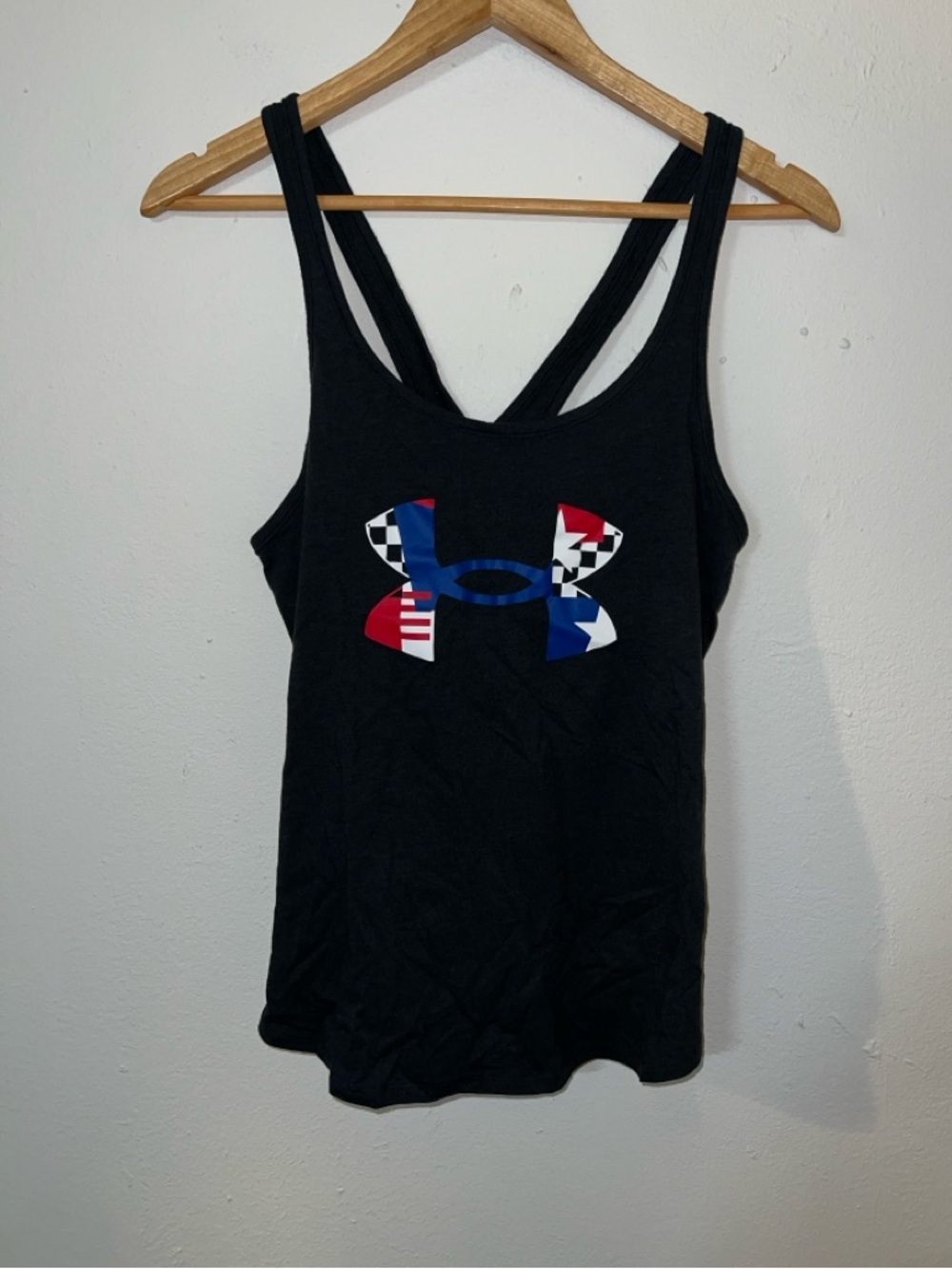 Under Armour Loose Black Racerback Tank with Multicolor USA Logo